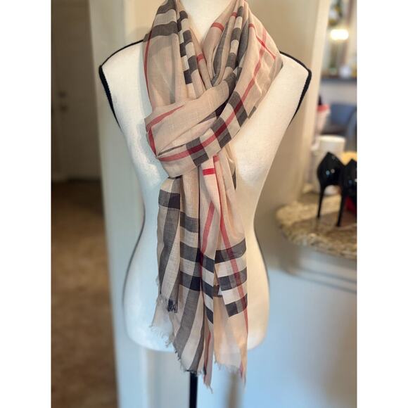 Burberry Women's Beige Check Gauze Wool Silk Wraparound Scarf Authentic MSRP$499 - Picture 6 of 7